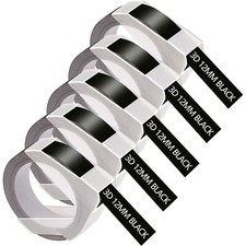 5PK For DYMO 3D Embossing Label Tape Organizer Xpress A521209 White/Black 12mm