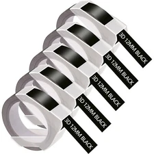 5PK For DYMO 3D Embossing Label Tape Organizer Xpress A521209 White/Black 12mm