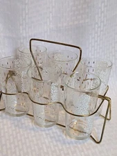 (6) Vintage Continental Can Co. Glasses With Gold Tone Handheld Metal Tote