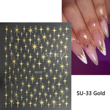 3D Black Gold Silver Star French Tip Nail Stickers Decoration Manicure SU33 NS52