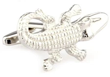 Alligator Gator Pair of Cufflinks with Presentation Gift Box and Polishing Cloth