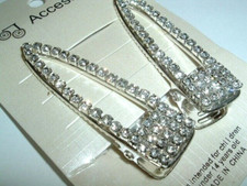 Pair Art Deco White Rhinestone 2" Hair Clips New w Tag