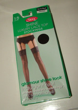 Black Stockings Silky, shine, lace top, one size, 15 denier, reinforced toe, New