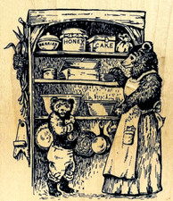 Vintage Rubber Stamp, Mama and Baby Bear in Pantry K-1805 PSX, VERY RARE 1995
