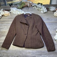 Vintage Anne Klein Women  s Blazer Jacket Brown Tweed Union Made In USA Wool