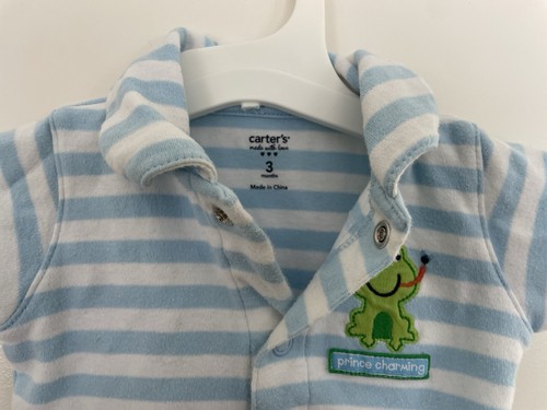 Body Carter's bambino ragazzo carino rana a righe 100% cotone manica corta blu 3M - Foto 3 di 7