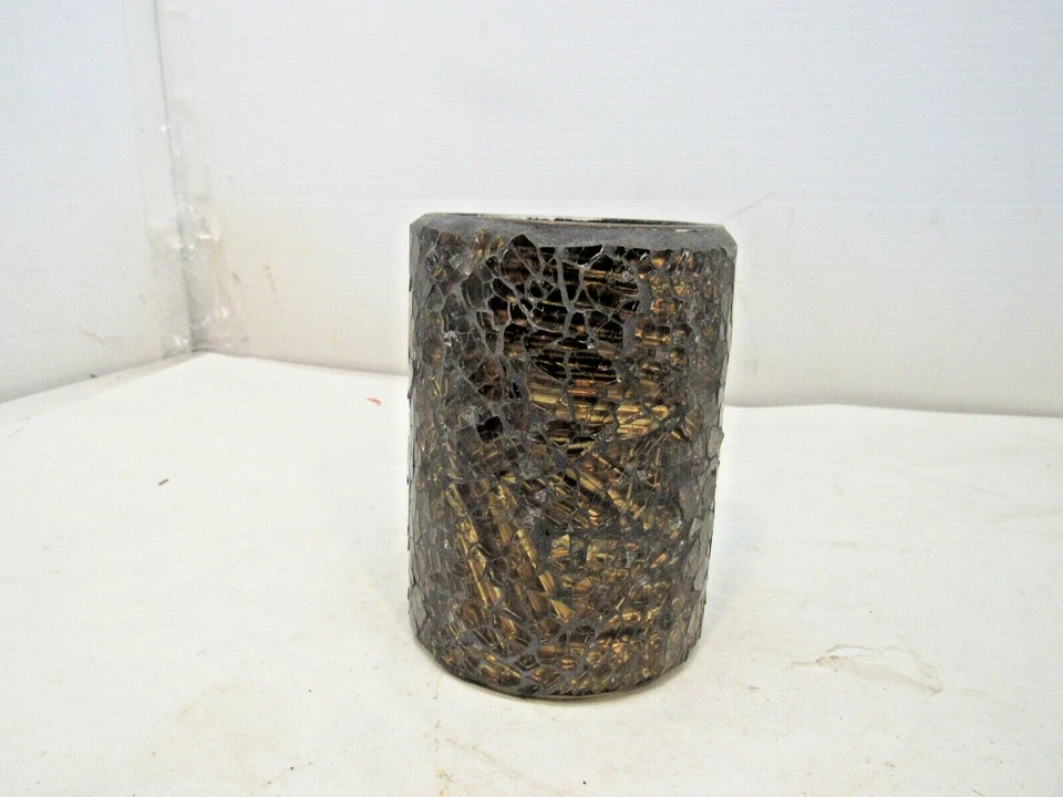 Candelabro de vidrio de mosaico de 4,75 pulgadas de alto tonos de tierra marrones Foto 2 de 4