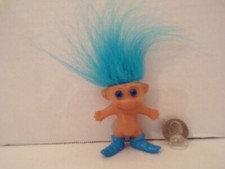 Russ Troll Doll Vintage 2 1/2" Santa's Elf Blue Hair, Eyes  Shoes Made In Korea