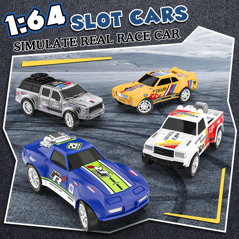 Slot Car Race Track Sets with 4 Slot Cars, Electric Race Car Track