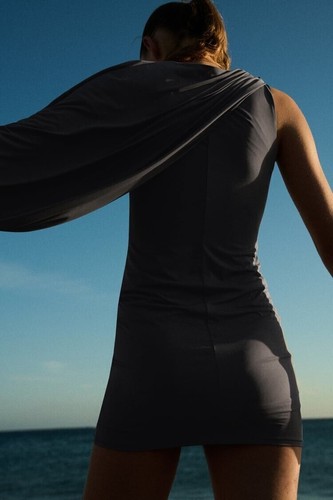 NEU ZARA Damen LANGARM KURZARM GUNMETALL UMHANGKLEID Größe M - Bild 5 von 8