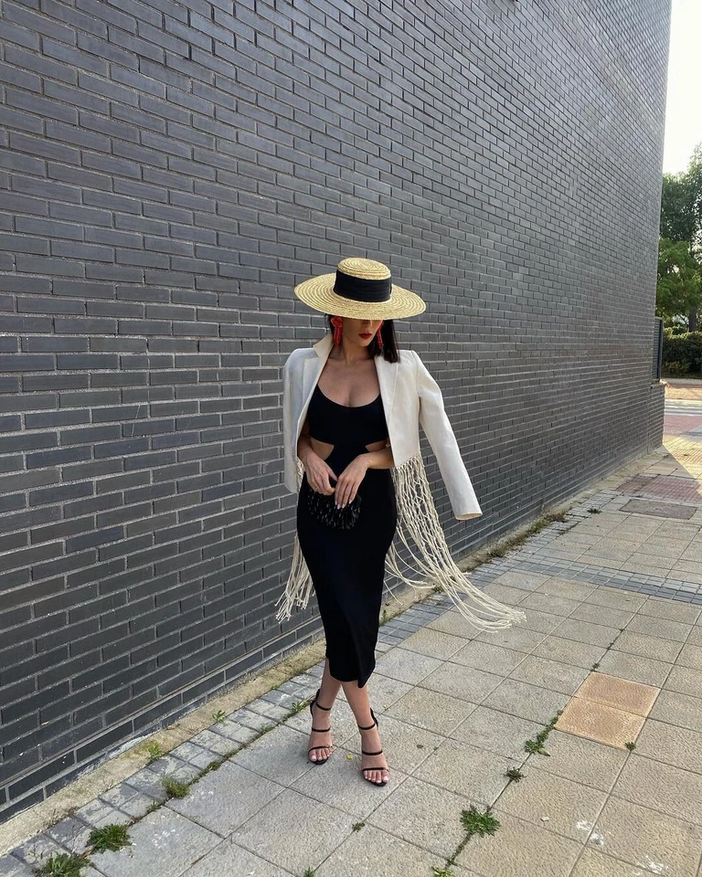 ZARA NUEVO BLAZER MUJER MACRAMÉ RECORTADO CON FLECOS CHAQUETA ARENA TALLA S 7484/031 Foto 4 de 4