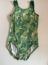 GK Elite LEOTARD Gymnastics Green Leaf Velvet Texture