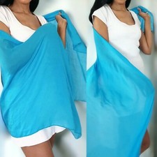 Womens Fashion Scarf Six Foot Lightweight Cotton Linen Blue Sarong Wrap Cover up