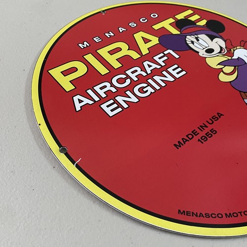 VINTAGE MENASCO PIRATE PORCELAIN SIGN GAS OIL AIRCRAFT ENGINE MOTOR PUMP PLATE - Picture 7 of 12