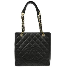 Chanel Black Calfskin Petite Shopping Tote PST Chain Handbag 184927