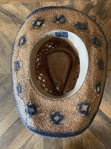 Western Express, Inc. Wide Brim Cowboy Hat L/XL Woven Straw W/ Cutouts - Picture 7 of 14