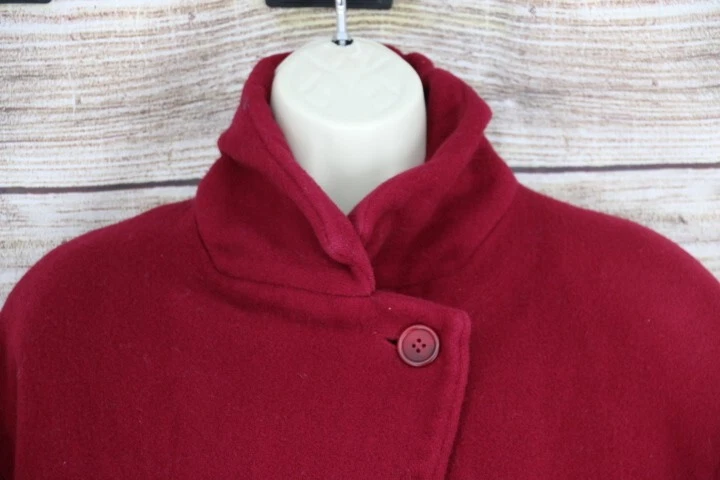 VINTAGE Jones New York Womens Size Large Wool Trench Winter Button Up Coat Red - Image 2 of 4