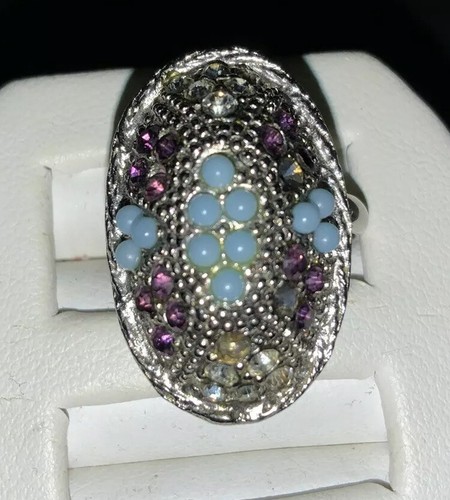 Vintage Sarah Coventry silberfarbener Shangri La verstellbarer Ring