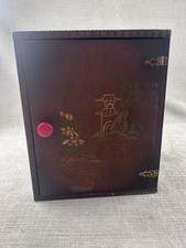 Vintage Asian Style Wooden Wall Cabinet Hand Painted Decor Hanging Box