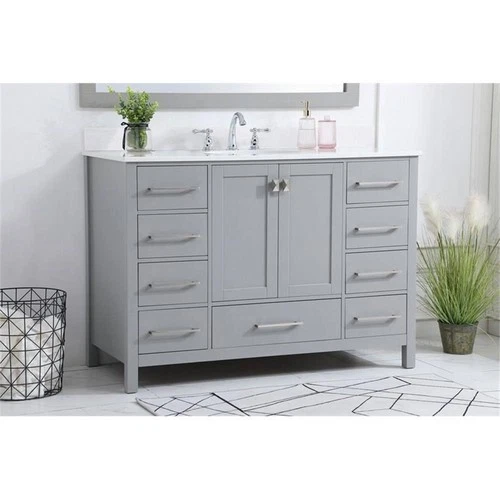 Elegant Decor Irene 48" Solid Wood Single Bathroom Vanity w/ Backsplash in Gray - Picture 2 of 8