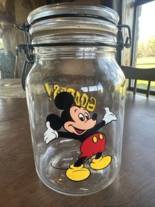 Vintage Anchor Hocking Disney Mickey Mouse Goodies Glass Locking Canister Jar 8"