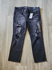 American Eagle Outfitters Ripped Dark Jeans Artist Crop Low Rise 14 Long Nwt