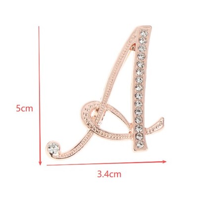 Women Luxury Letter Brooch Pins In Rose Gold Color Rhinestones Jewelry Gift