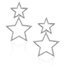 Silver Rhinestone Big Star Dangle Earrings for Women, Crystal Long Tassel Stars