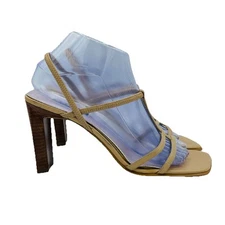 Bakers Shoes Womens Size 8 M Tan Brown Leather Fence Sandals High Heels Open Toe