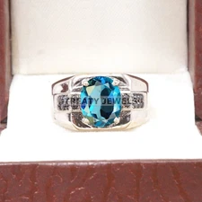 London Blue Topaz Oval Gemstone With 925 Sterling Silver Ring For Men's #B256 #