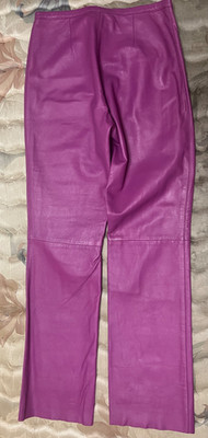 PELLESSIMO WOMEN 0 XS PANTS FUCHIA/MAGENTA CUIR AGNEAU PLONG LEATHER FRANCE 40