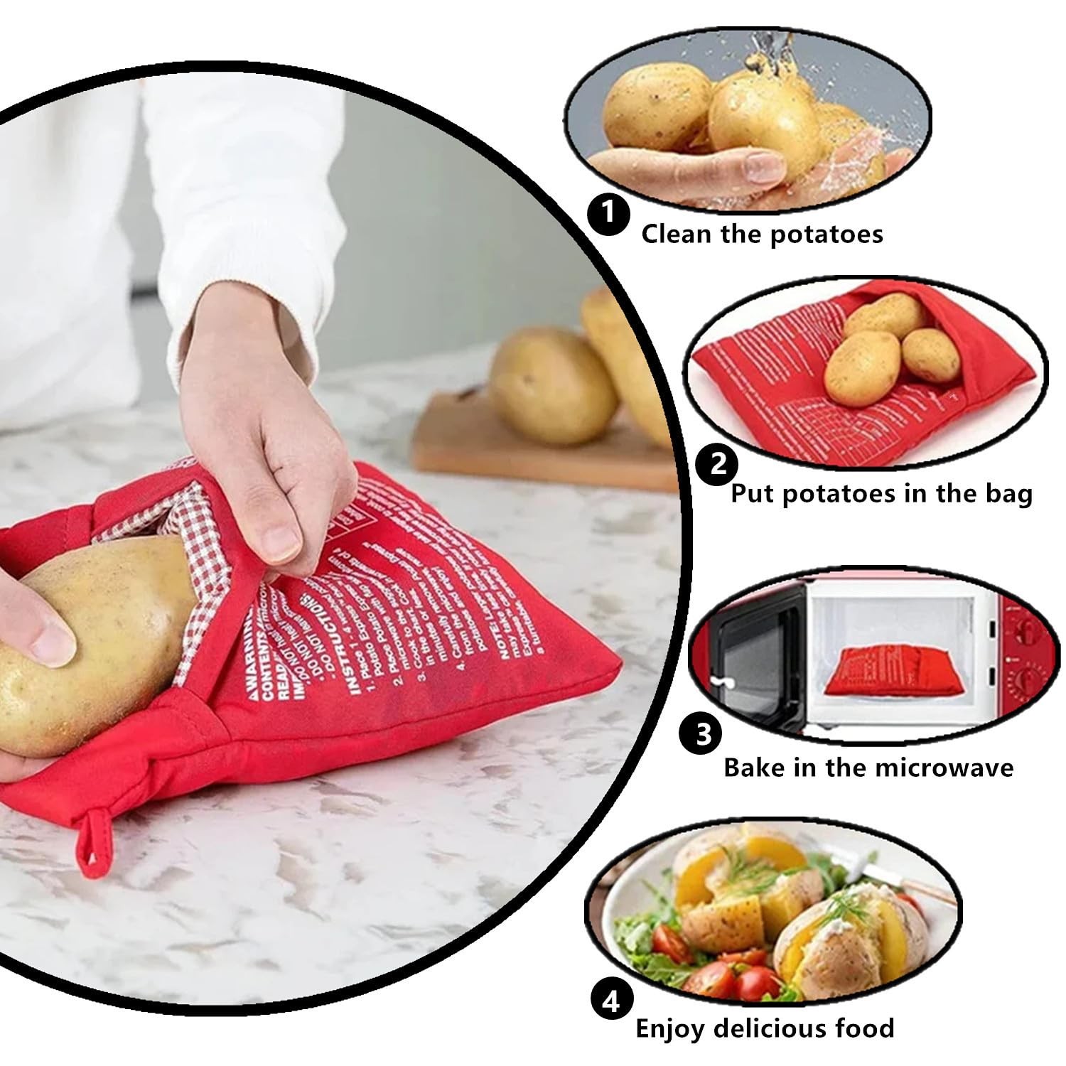 3 Pack Reusable Microwave Potato Bag Baking Pouch Potato Cooker Bags