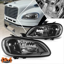 For 03-19 Freightliner M2 106 112 Black Housing Clear Side Headlights Headlamps
