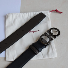 Ferragamo Reversible / adjustable Gancini Belt Black finish buckle Men  s 120cm