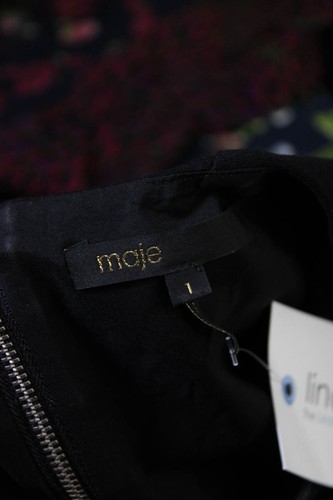 Maje Womens Back Zip Short Sleeve Velvet Trim Tee Shirt Black Size 1 - Picture 7 of 7