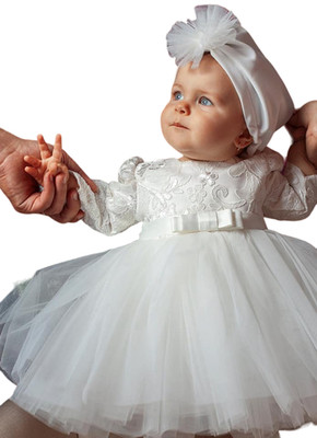 Taufkleid Gr. 68 74 (6-9M)  Kleid Baby Taufe Party Turban Stirnband 3-tlg Set
