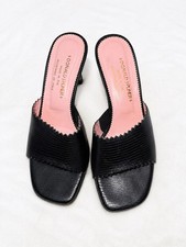 Donald Pliner Black Leather Mule Square Toe Buckle Studded Accents Size 6.5