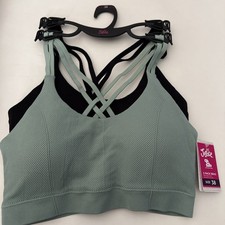 Justice Girls Engineered Seamless Rib Bra, 2-Pack, Size 38 NEW Green And Black