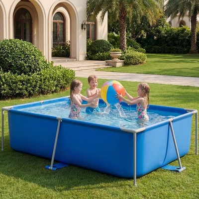 8' X 6' X 23'' Metal Frame Swimming Pool for Family, Rectangle Above Ground Pool