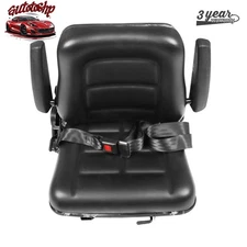 PVC Adjustable Seat w/ Armrest Forklift Tractor Seat Universal
