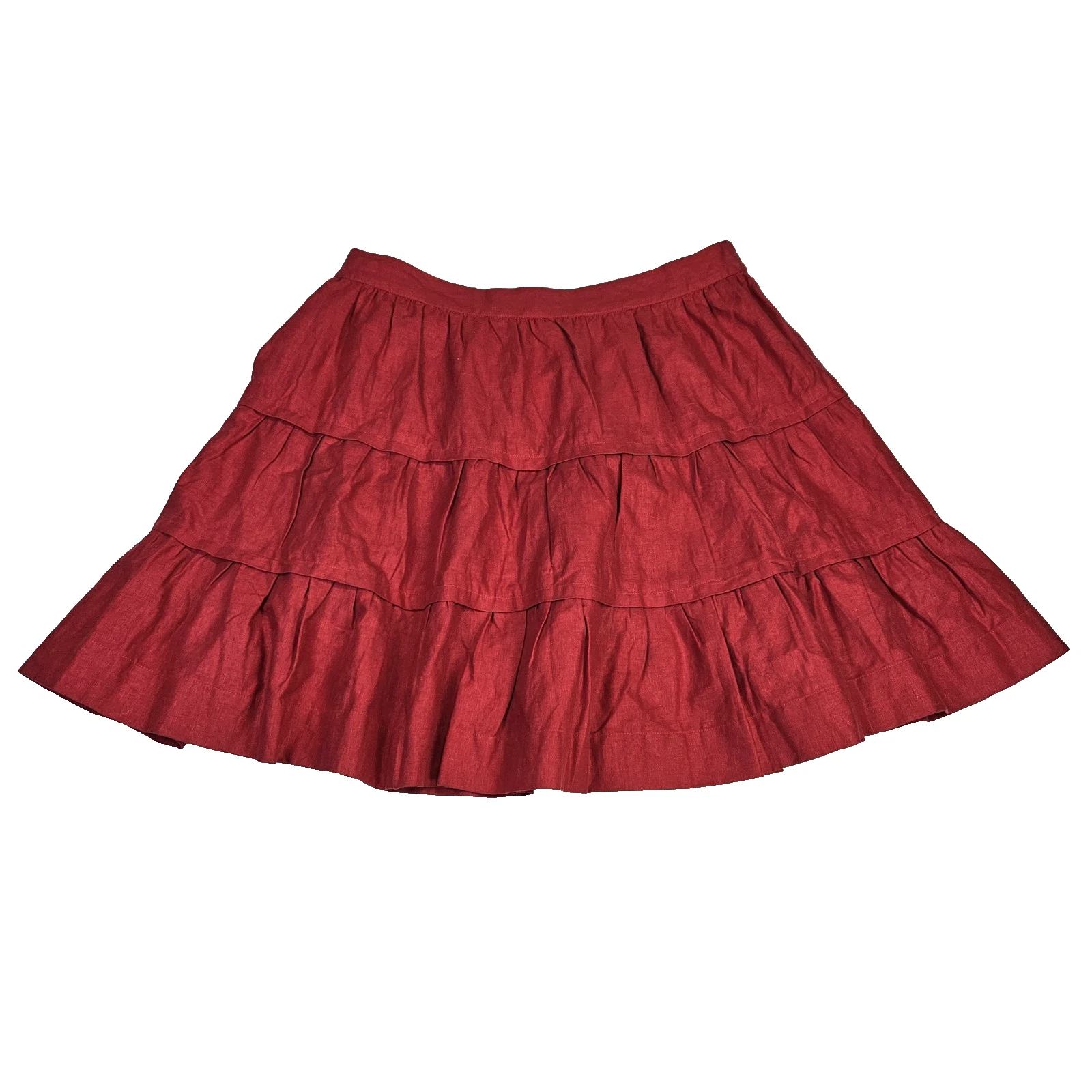 Soft Surroundings Talisa Skirt L Red Linen Tiered A-Line Cottagecore Preppy Boho
