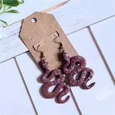 Handcrafted Snake-Shaped Purple Polymer Clay Brass Dangle Earrings for Women
