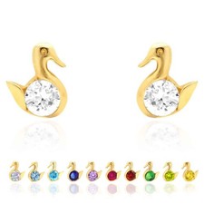 14K Yellow Gold Round-Cut Birthstone Duck Baby Screw Back Stud Earrings
