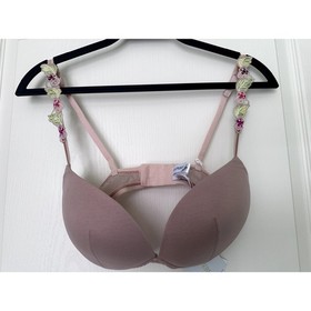 $305 La Perla Push Up Bra Removable Pads Size 34D Floral Lace Plunge In Sand