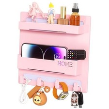 Floating Shelves for Bedside Shelf Accessories Organizer, 4 Hooks Design-Pink
