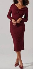 Astr The Label - Burgundy Textured Knit Knot Front Off the Shoulder Long Sleeve