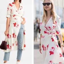 Ganni Harley Crepe Wrap Dress Vanilla Ice Floral Size Medium 6