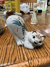 Vintage Mexican Folk Art Pottery Tonala Style Cat Figurine Signed