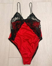 Vintage Nylon Teddy Lingerie Sz L - Red / Black