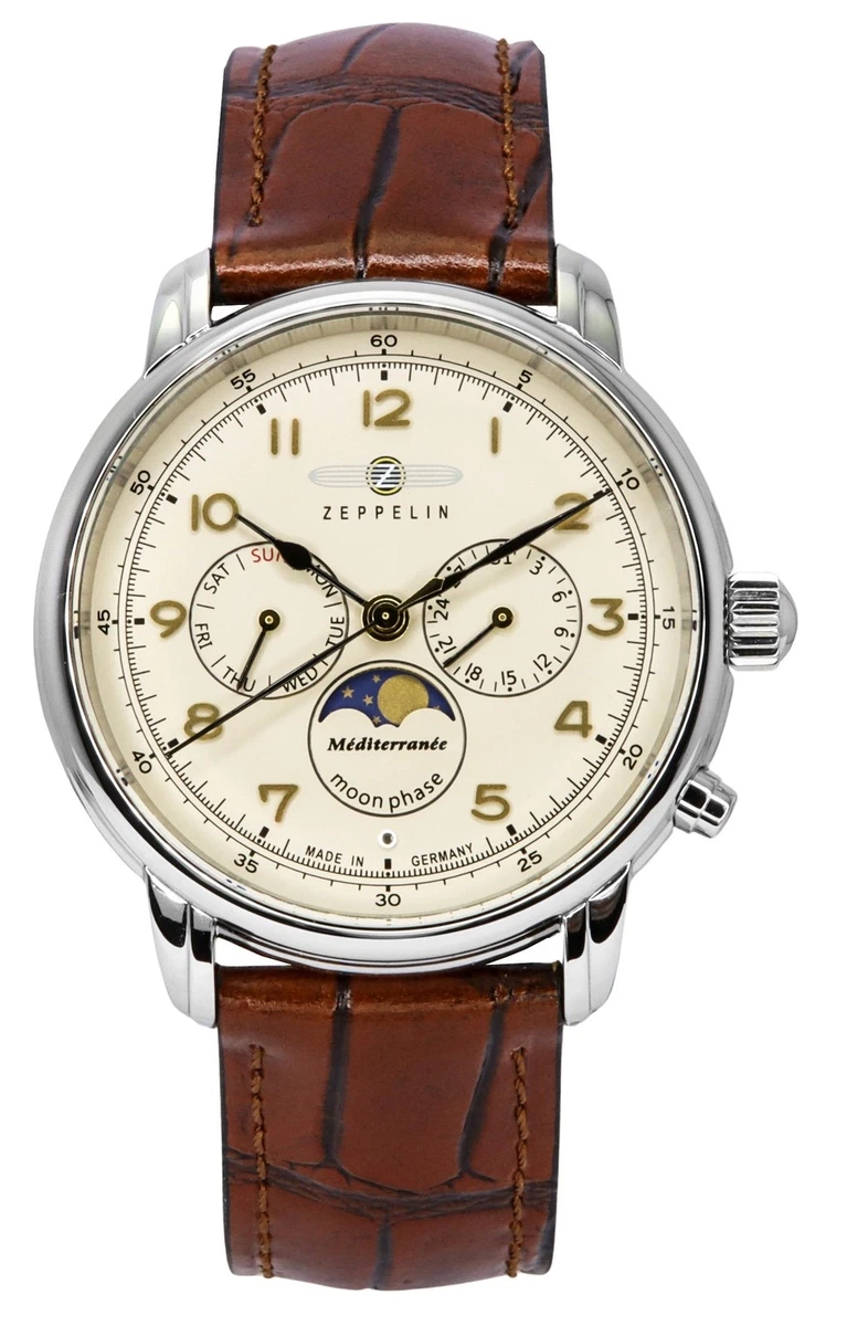 Zeppelin 32002375 Orologio Da Uomo Automatico: Cassa Acciaio 40mm, Quadrante Beige, Cinturino Pelle Marrone